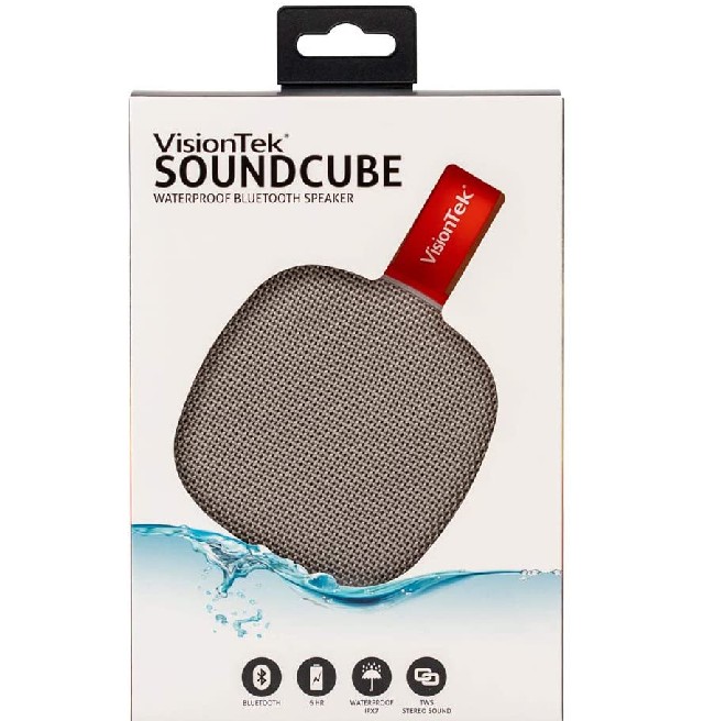 VisionTek Sound Cube Portable Bluetooth Speaker System - Gray - TrueWireless Stereo - Near Field Communication - Battery Rechargeable