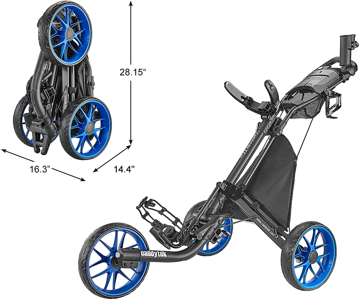 CaddyTek 3 Wheel Golf Push Cart - Foldable Collapsible Lightweight ...