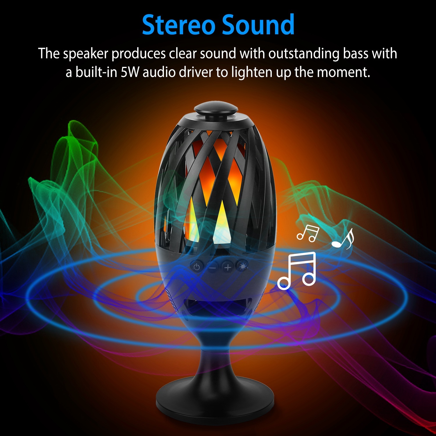 LED Flame Speakers Torch Wireless Speaker Waterproof Stereo Bass ...