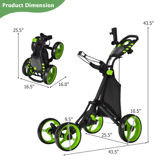 Golf Push Pull Cart with Foot Brake-Green - Appravo